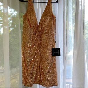 Mac Duggal Womens Rose Gold Sequin Cocktail  Dress NWT size 10